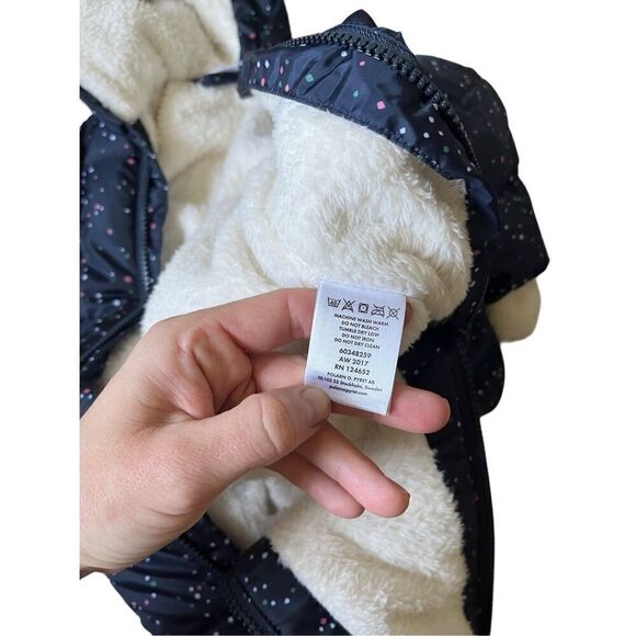 POLARN O PYRET PADDED OVERALL SNOWSUIT 1-2 MONTH SPECKLE PRINT ON BLUE SWEDEN - Picture 7 of 7